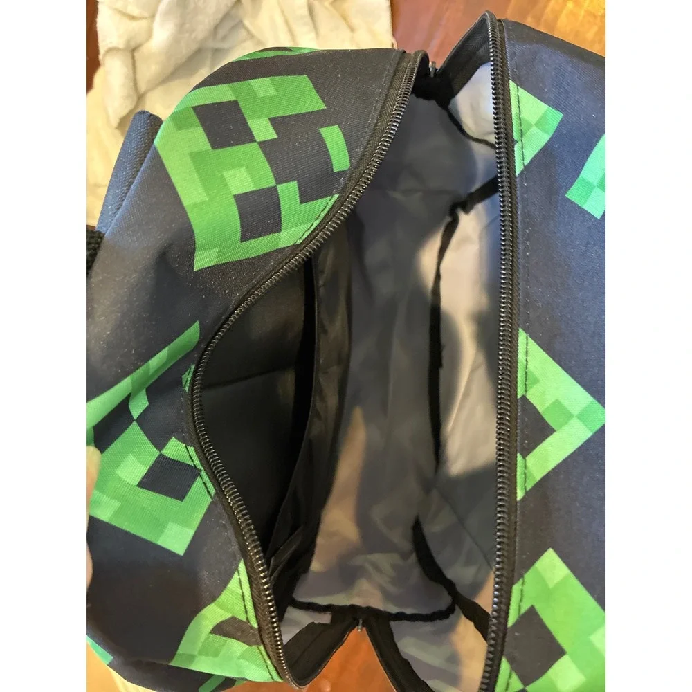 Minecraft Backpack OS Navy Green Creeper Pixel Print School Bag